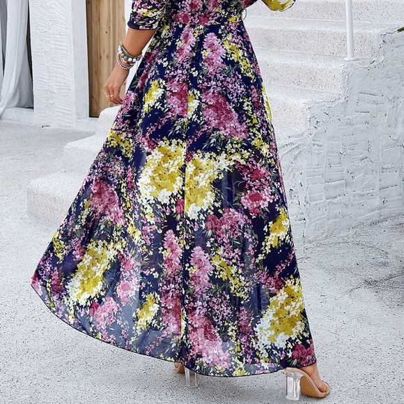 Blue Printed Half Slit Dress - Picture 5 of 11